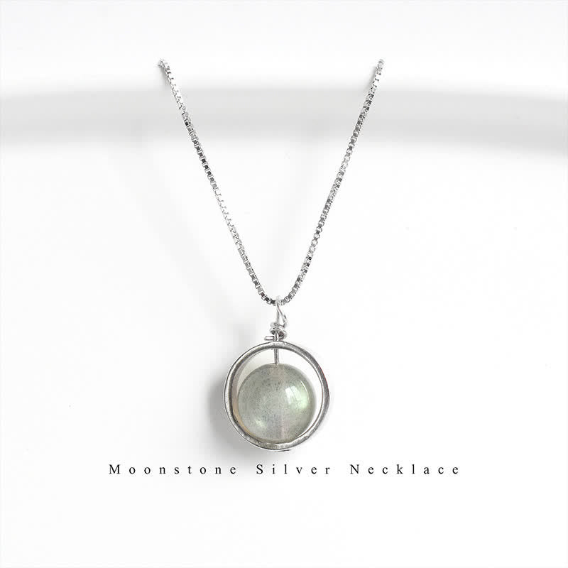 Buddha Stones 925 Sterling Zilveren Maansteen Liefde Planeet Draaibare Ketting - image 1