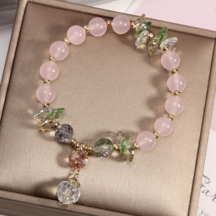 Buddha Stones Armband met vredesbedeltje in de vorm van een kattenoog, roze kristal - image 3