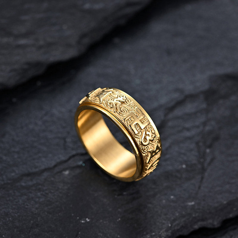 Buddha Stones Ring van titaniumstaal met de tekst "Zes Ware Woorden" voor Balans en Rust. - image 6