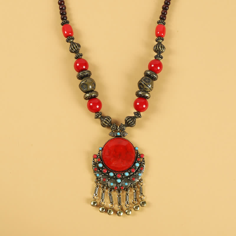 Tibetaanse retro kralen kwastje haarversiering haaraccessoires - Zon Maan-Rood - image 0