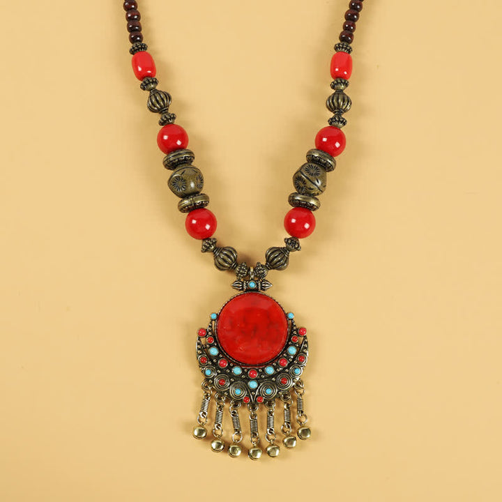 Tibetaanse retro kralen kwastje haarversiering haaraccessoires - Zon Maan-Rood - image 0