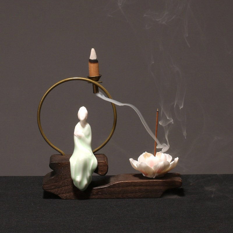 Buddha Stones Keramische lotusvormige wierookbrander voor Wierook meditatie. - Cyaan boek - image 13