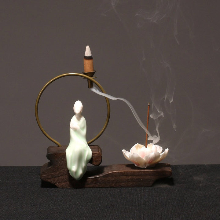 Buddha Stones Keramische lotusvormige wierookbrander voor Wierook meditatie. - Cyaan boek - image 13