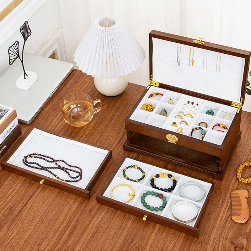 Buddha Stones Retro houten sieradendoos met drie lagen . - image 5