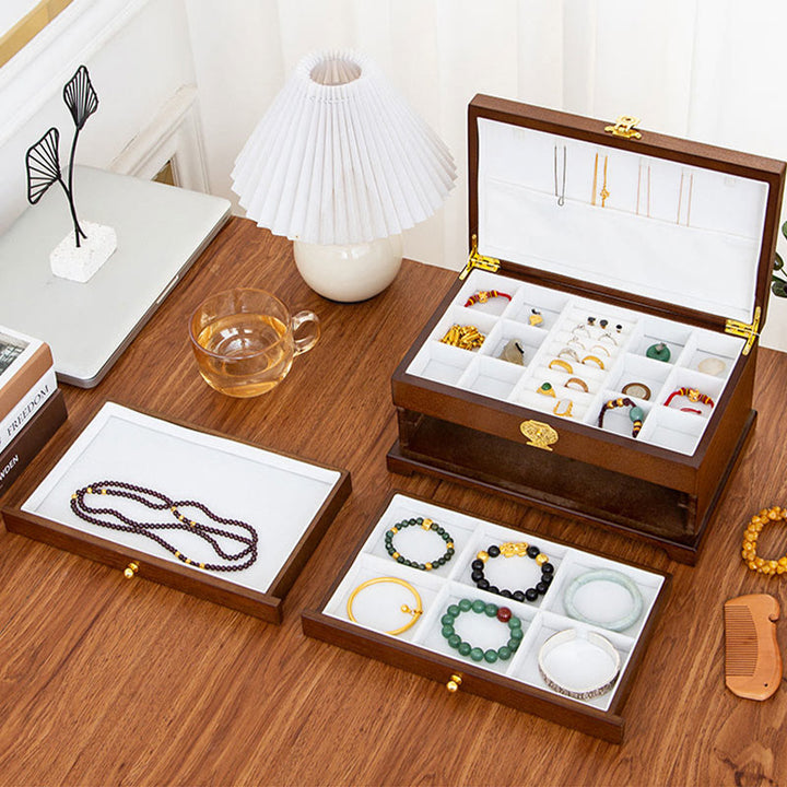Buddha Stones Retro houten sieradendoos met drie lagen . - image 5
