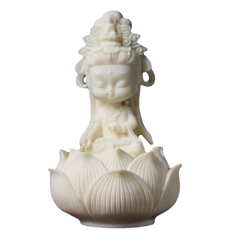 Buddha Stones Mini ivoren fruit Kwan Yin Avalokitesvara Lotus Rijkdom Bureaudecoratie - image 8