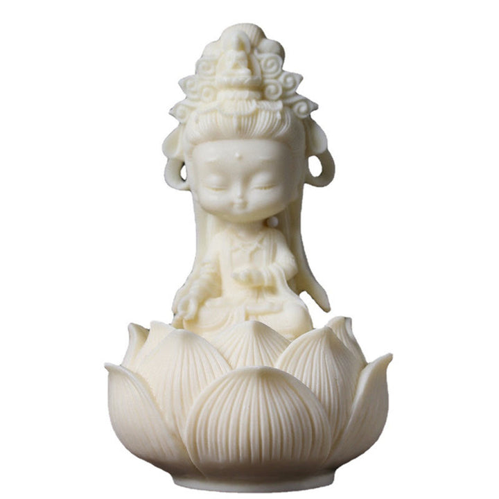 Buddha Stones Mini ivoren fruit Kwan Yin Avalokitesvara Lotus Rijkdom Bureaudecoratie - image 8
