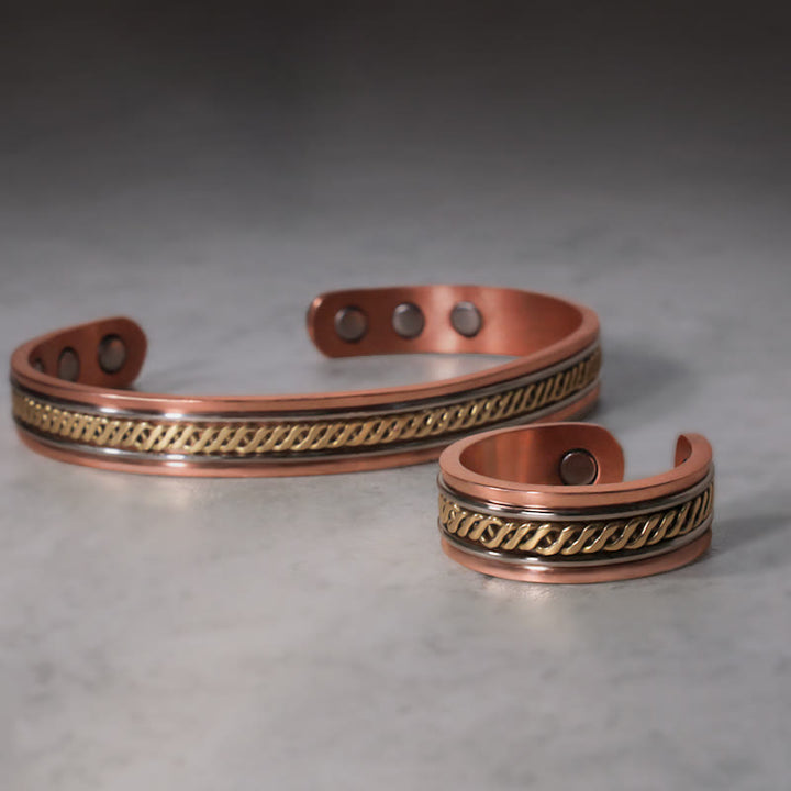 Buddha Stones Verstelbare Manchetarmband/ Bangle met Ring koperen balans - Set (ring en armband) - image 2