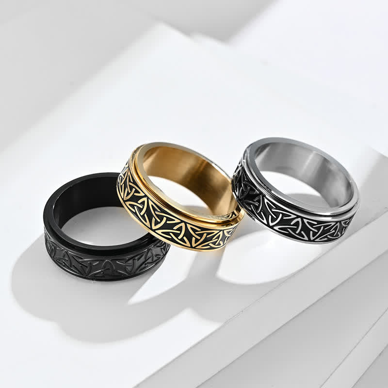 Buddha Stones Driehoekige knoop Triquetra titanium stalen draaibare Ring - image 1