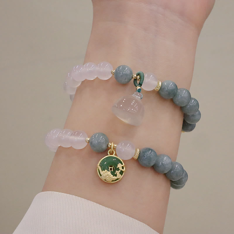 Buddha Stones Witte agaat jade lotusbloem vredesgesp Armband - image 12