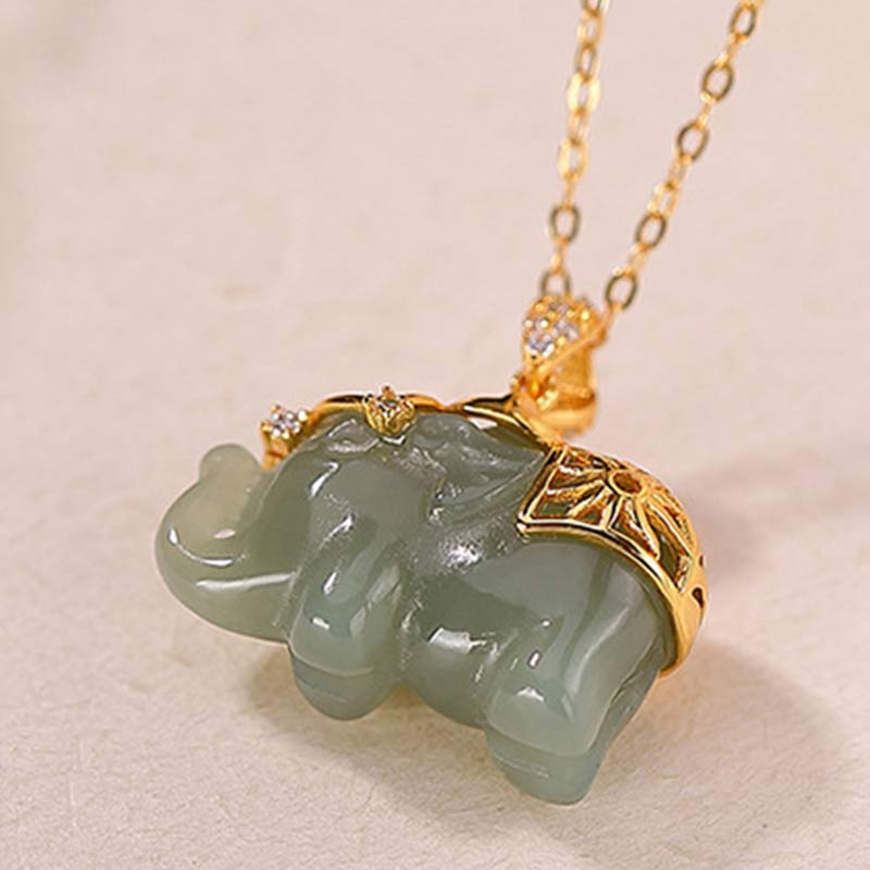 Buddha Stones Ketting met jade olifantje, symbool voor geluk en zegen. - image 6