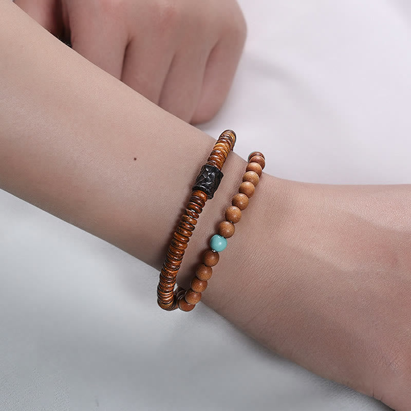 Buddha Stones Sandelhout Turkoois Beschermende Dubbele Armband - image 7