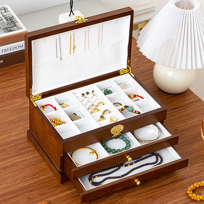 Buddha Stones Retro houten sieradendoos met drie lagen . - image 14