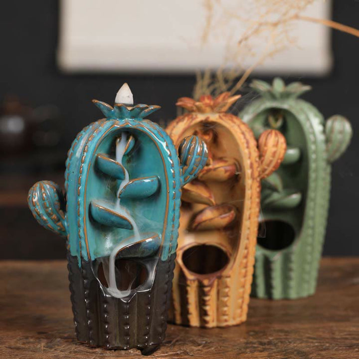 Buddha Stones Cactus Keramische Genezende Rookfontein Wierook met Terugstroom - image 1