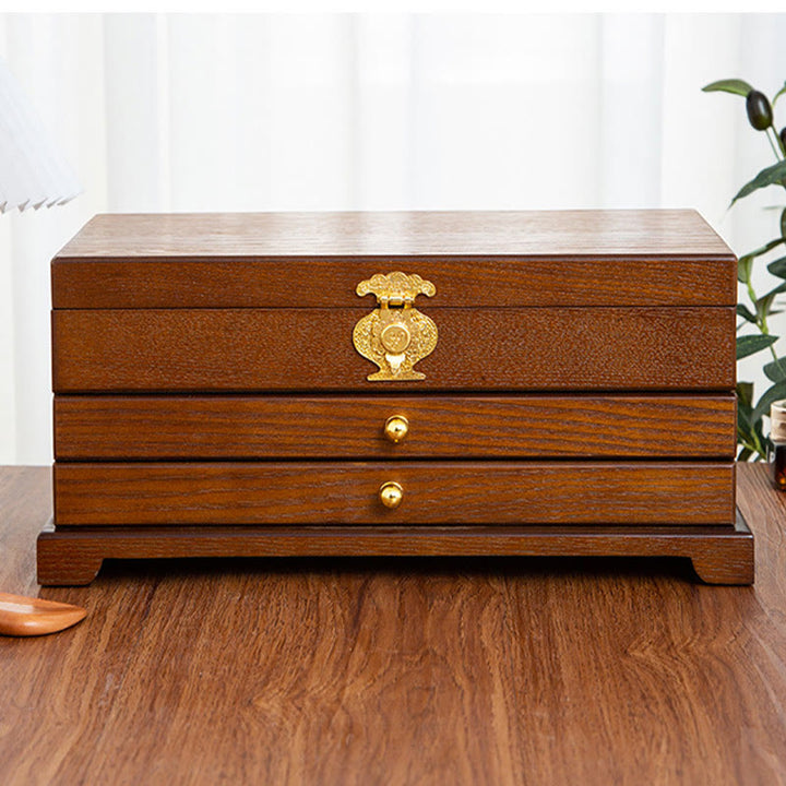 Buddha Stones Retro houten sieradendoos met drie lagen . - image 9