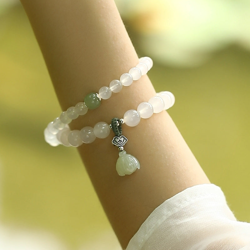 Buddha Stones Witte agaat jade lotus Armband - image 1