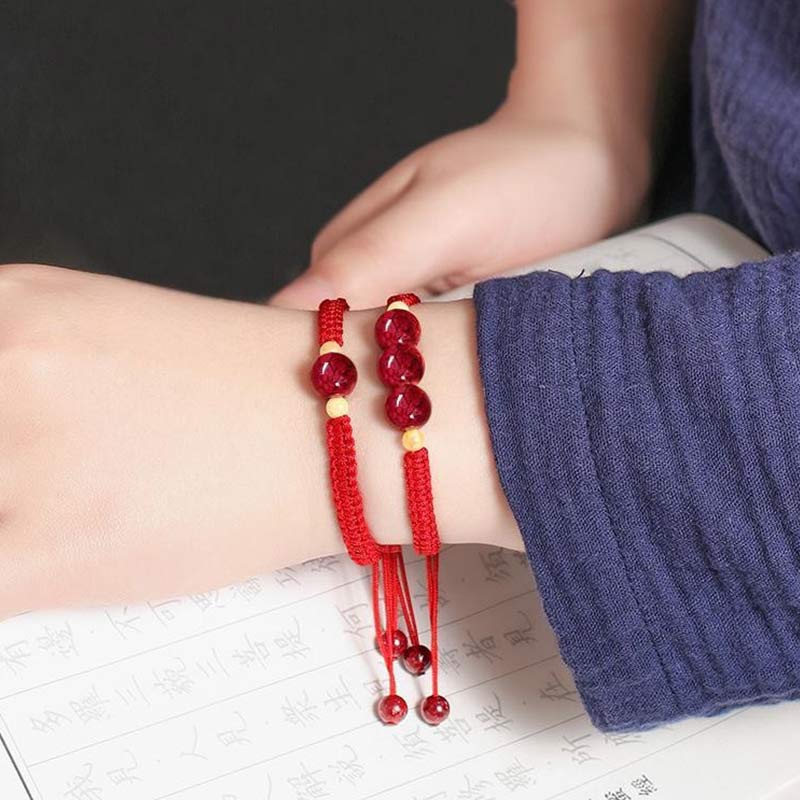 Buddha Stones Cinnabar Blessing Rode Armband met Koord voor Kinderen - image 1